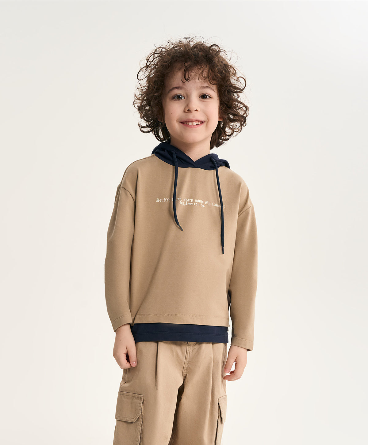 Gulliver Beige Layered-Effect Long-Sleeve T-Shirt with Hood for Boy Mini- Monotyping