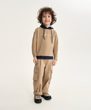 Gulliver Beige Layered-Effect Long-Sleeve T-Shirt with Hood for Boy Mini- Monotyping
