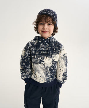 Gulliver Dark Blue Fleece Hoodie with Paisley Print for Boy Mini- Monotyping