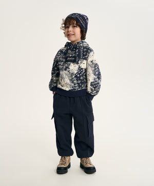 Gulliver Dark Blue Fleece Hoodie with Paisley Print for Boy Mini- Monotyping