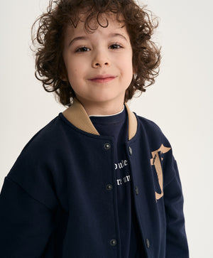 Gulliver Dark Blue Printed Sweatshirt Bomber Jacket for Boy Mini- Monotyping
