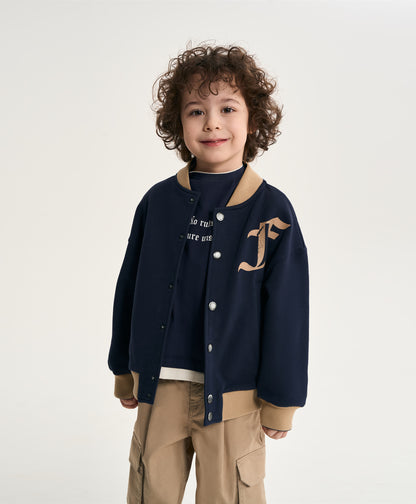 Gulliver Dark Blue Printed Sweatshirt Bomber Jacket for Boy Mini- Monotyping
