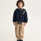 Gulliver Dark Blue Printed Sweatshirt Bomber Jacket for Boy Mini- Monotyping