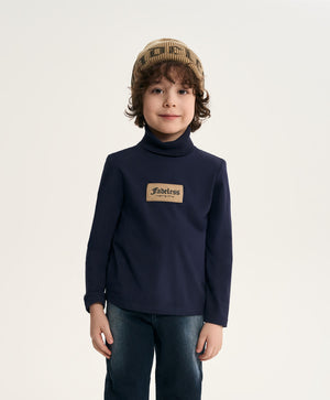 Gulliver Dark Blue Knitted Turtleneck with Contrast Patch for Boy Mini- Monotyping