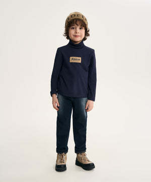 Gulliver Dark Blue Knitted Turtleneck with Contrast Patch for Boy Mini- Monotyping