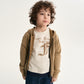 Gulliver Beige Knitted Oversized Cardigan with Washed and Destroyed Effects for Boy Mini- Monotyping