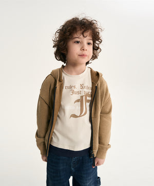 Gulliver Beige Knitted Oversized Cardigan with Washed and Destroyed Effects for Boy Mini- Monotyping