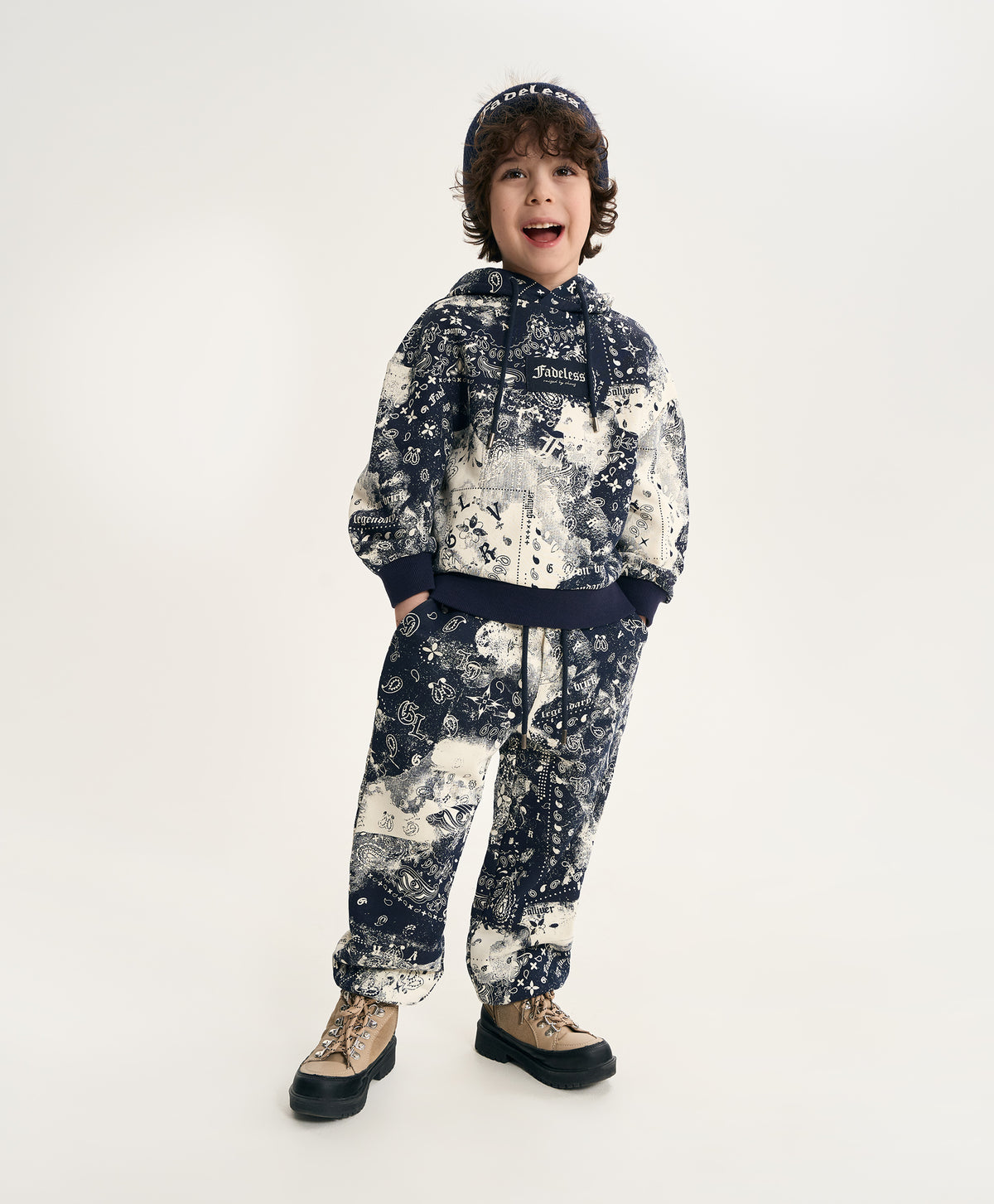 Gulliver Dark Blue Fleece Jogger Pants with Paisley Print for Boy Mini- Monotyping