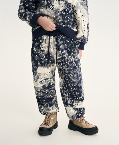 Gulliver Dark Blue Fleece Jogger Pants with Paisley Print for Boy Mini- Monotyping