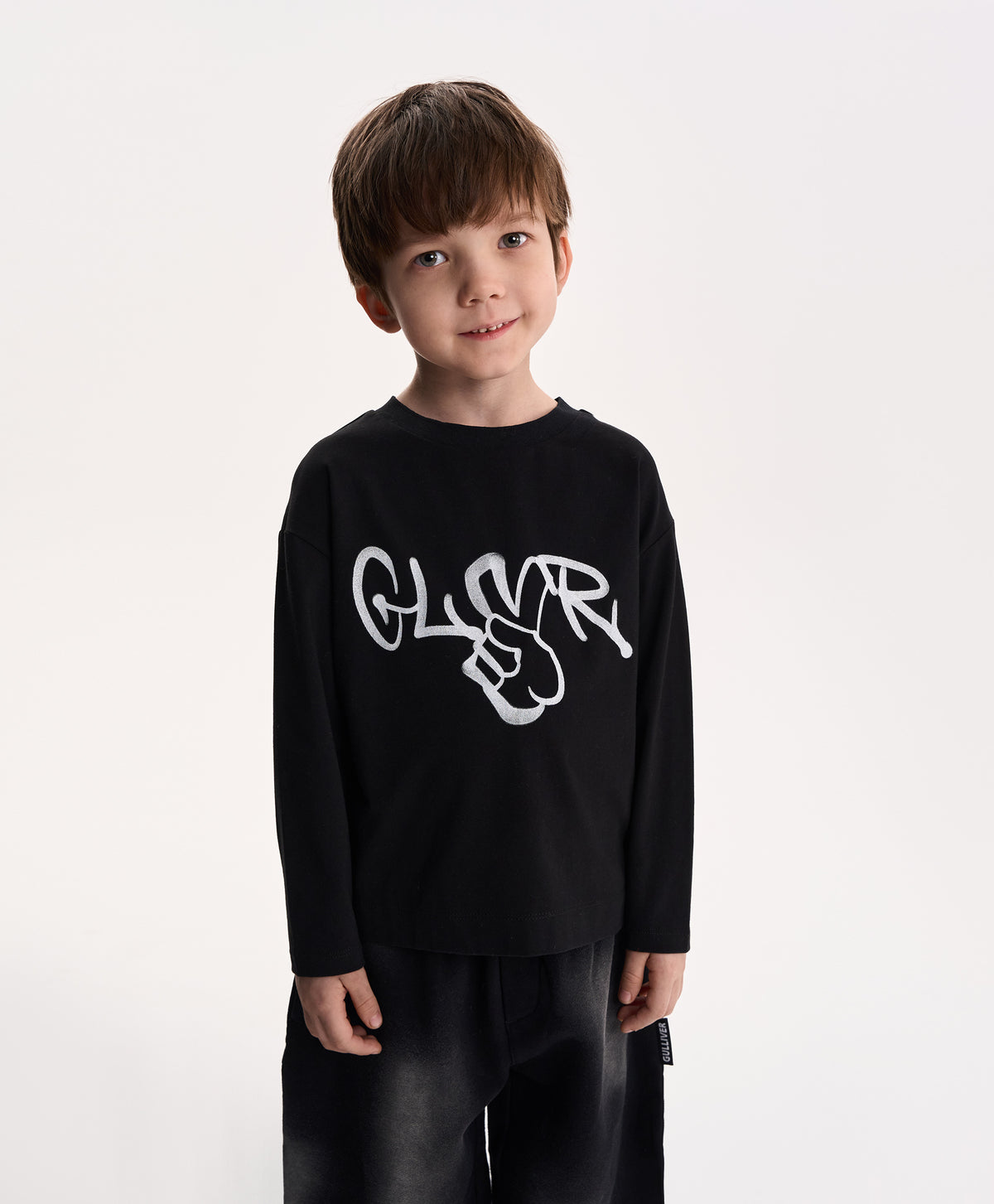 GulliverBoys’ Black Long-Sleeve T-Shirt with Graffiti Print for Boy Mini-Writer