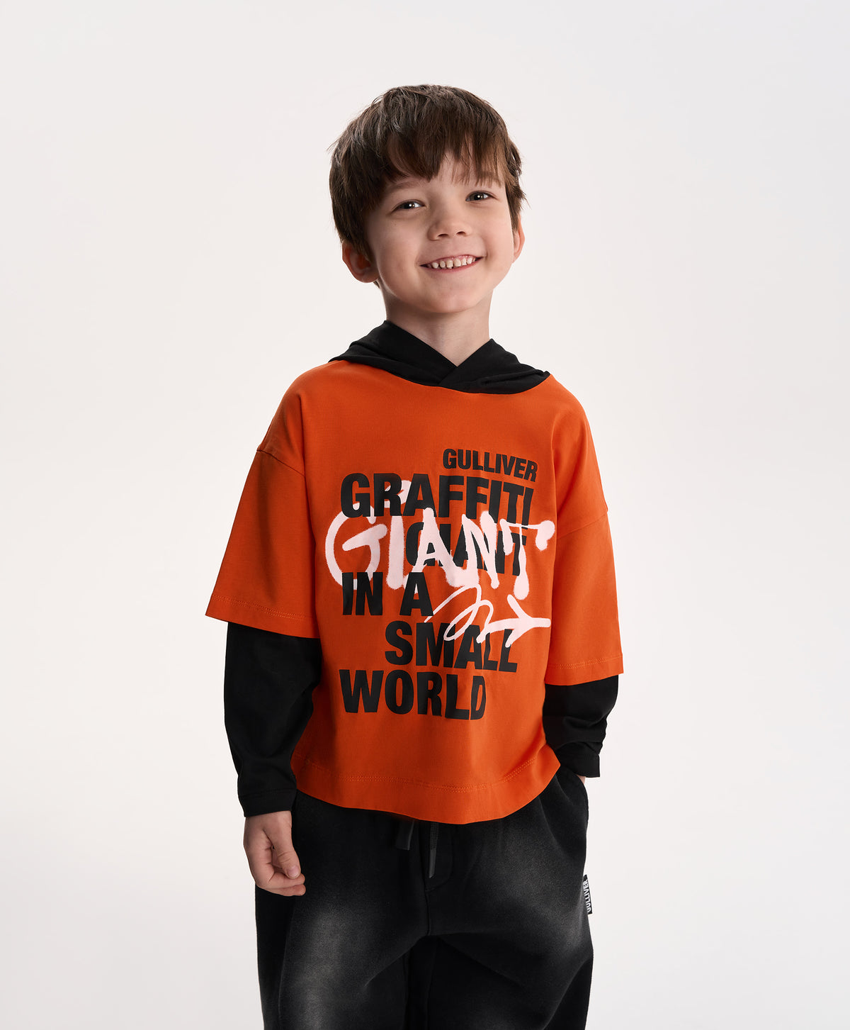 Gulliver Orange Long-Sleeve T-Shirt with Layered Effect for Boy Mini-Writer