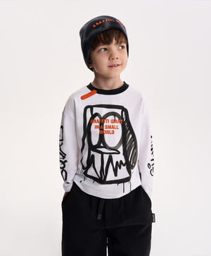 Gulliver White Long-Sleeve T-Shirt with Graffiti Print for Boy Mini-Writer