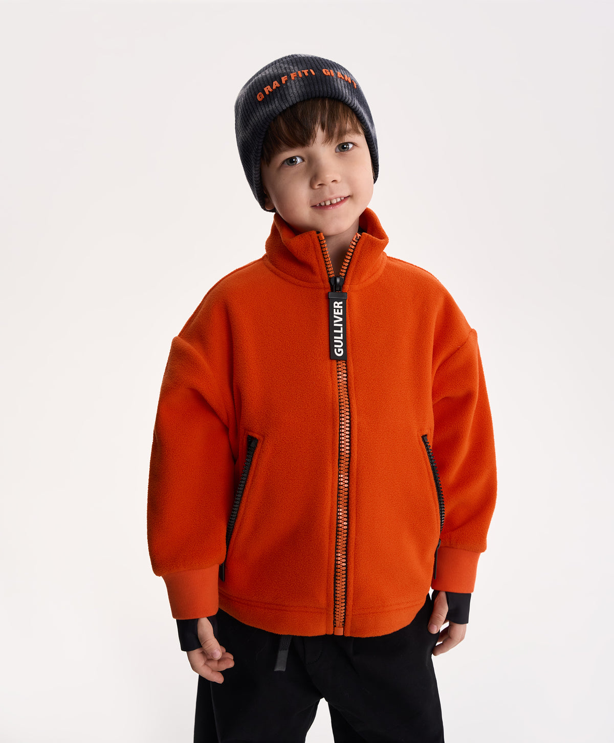 Gulliver Orange Fleece Zip-Up Sweatshirt for Boy Mini-Writer