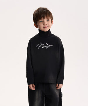 Gulliver Black Knitted Turtleneck with Distressed Details for Boy Mini-Writer