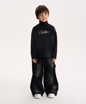 Gulliver Black Knitted Turtleneck with Distressed Details for Boy Mini-Writer