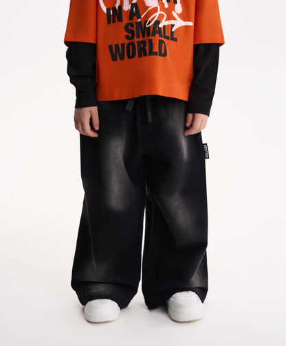 Gulliver Black Fleece Wide-Leg Pants with Distressed Details for Boy Mini-Writer