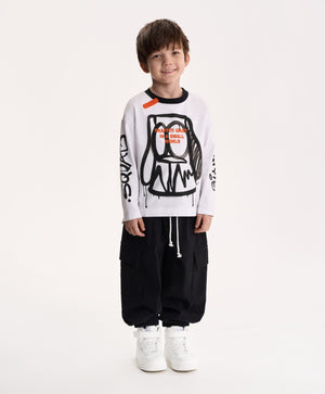 Gulliver Black Cotton Cargo Jogger Pants for Boy Mini-Writer