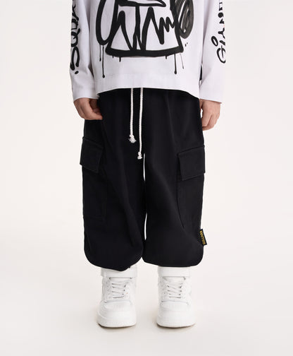 Gulliver Black Cotton Cargo Jogger Pants for Boy Mini-Writer