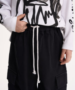 Gulliver Black Cotton Cargo Jogger Pants for Boy Mini-Writer