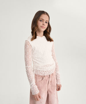 Gulliver Milk Fitted Lace Long-Sleeve T-Shirt for Girl Junior- Rhapsody