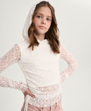 Gulliver Milk Fitted Lace Long-Sleeve T-Shirt for Girl Junior- Rhapsody