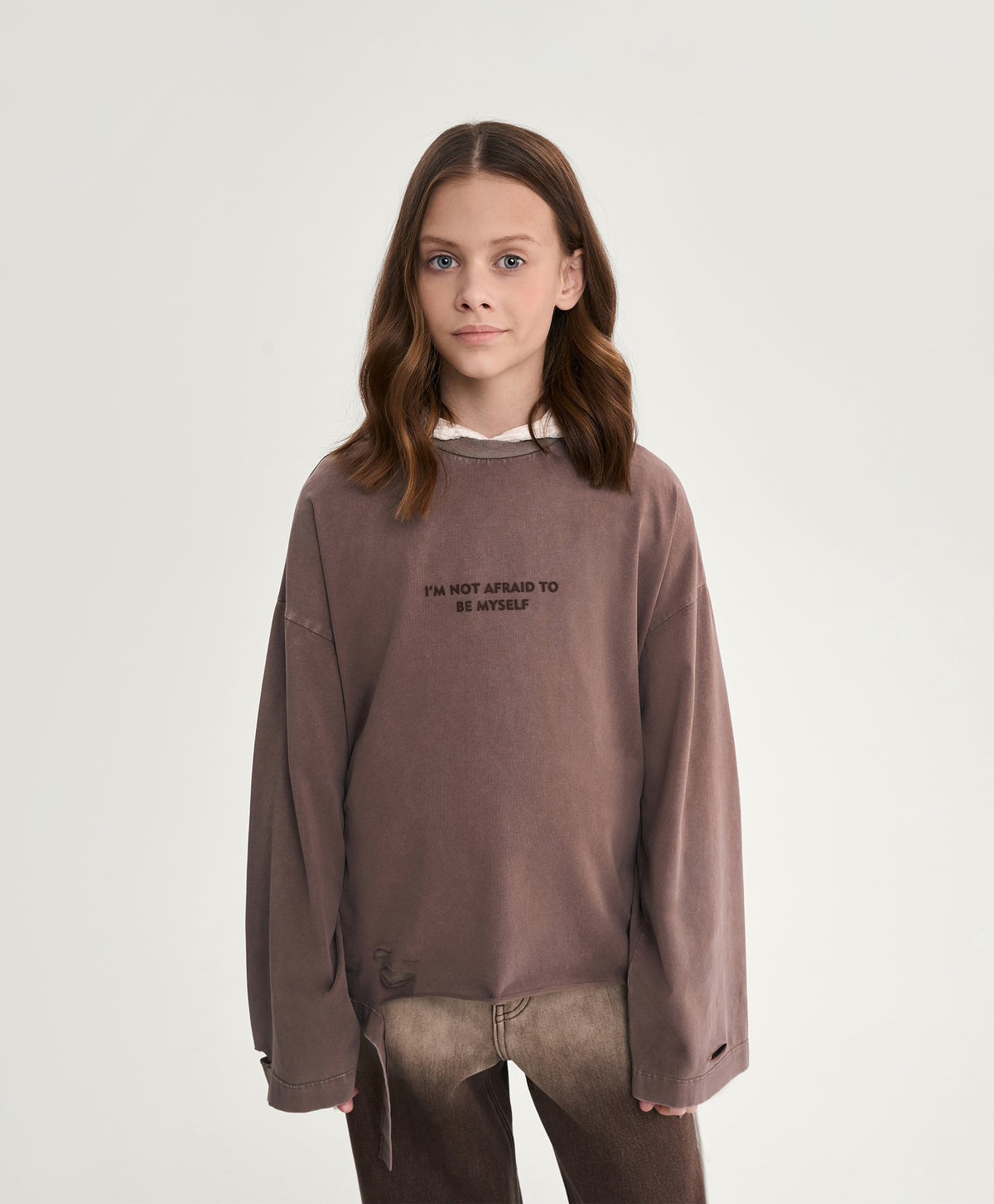 GulliverBrown Long-Sleeve T-Shirt with Distressed Details and Print for Girl Junior-Rhapsody