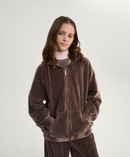 Gulliver Brown Velour Sweatshirt with Distressed Details for Girl Junior-Rhapsody