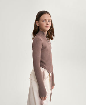 Gulliver Brown Cropped Knitted Turtleneck with Shaped Hem and Cords for Girl Junior-Rhapsody