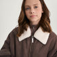 Gulliver Brown Insulated Bomber Jacket with Distressed Details and Removable Sherpa Collar for Girl Junior-Rhapsody