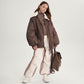 Gulliver Brown Insulated Bomber Jacket with Distressed Details and Removable Sherpa Collar for Girl Junior-Rhapsody
