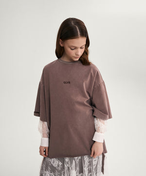 Gulliver Brown and Milk Dress with Distressed Effect and Lace for Girl Junior-Rhapsody