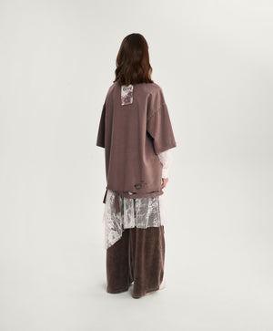 Gulliver Brown and Milk Dress with Distressed Effect and Lace for Girl Junior-Rhapsody