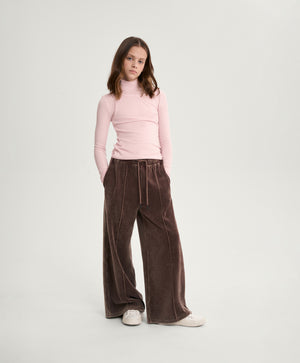 Gulliver Brown Velour Wide-Leg Pants with Distressed Details for Girl Junior-Rhapsody