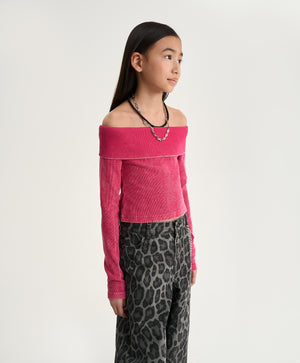 Gulliver Fuchsia Fitted Ribbed T-Shirt for Girl Junior-Metallic