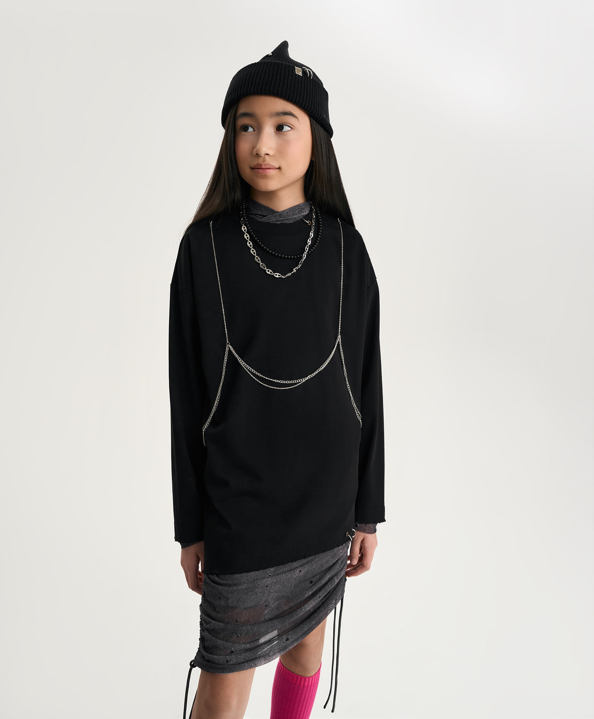 Gulliver Black Long-Sleeve Top with Original Decorative Detail for Girl Junior-Metallic