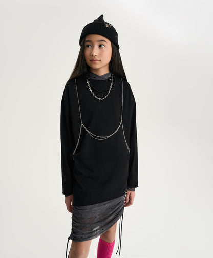 Gulliver Black Long-Sleeve Top with Original Decorative Detail for Girl Junior-Metallic