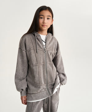 Gulliver Light Gray Washed Zip-Up Sweatshirt for Girl Junior-Metallic
