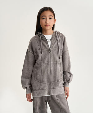 Gulliver Light Gray Washed Zip-Up Sweatshirt for Girl Junior-Metallic