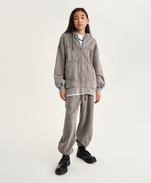 Gulliver Light Gray Washed Zip-Up Sweatshirt for Girl Junior-Metallic