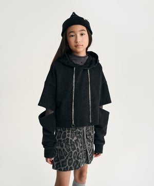 Gulliver Black Cropped Hoodie with Sleeve Slits for Girl Junior-Metallic