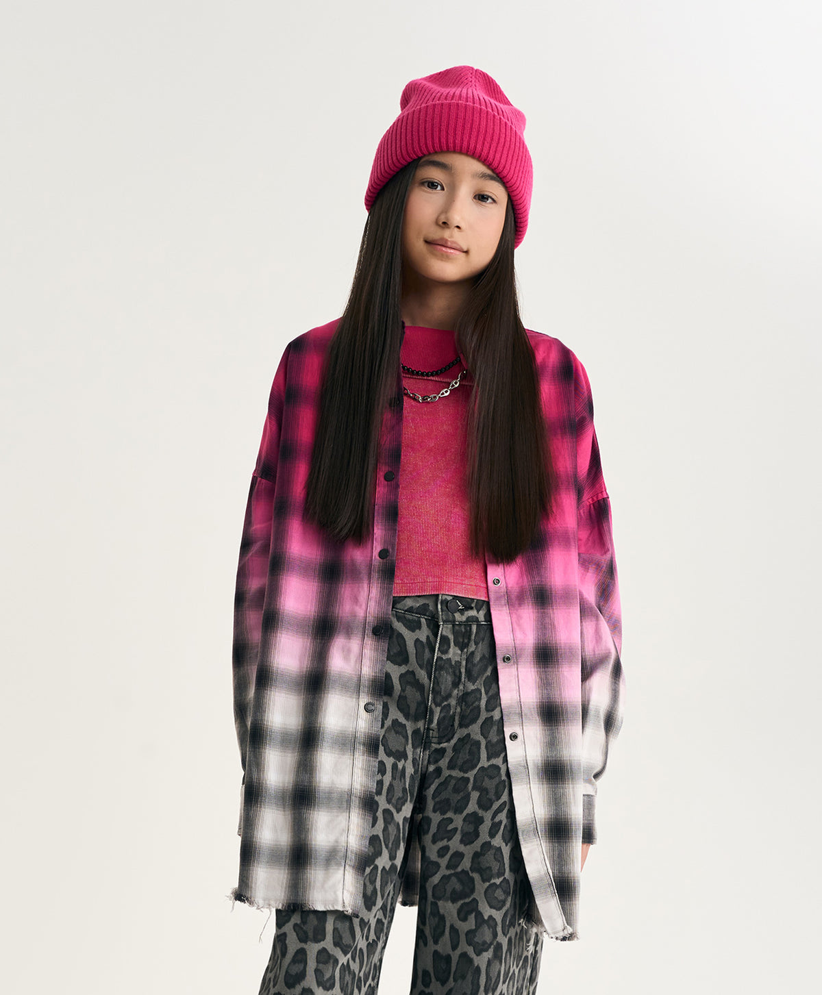 Gulliver Fuchsia Gradient Plaid Shirt Girl Junior-Metallic