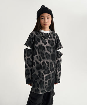 Gulliver Gray Leopard Print Dress with Sleeve Slits for Girl Junior-Metallic