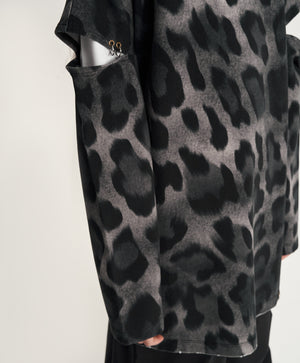 Gulliver Gray Leopard Print Dress with Sleeve Slits for Girl Junior-Metallic