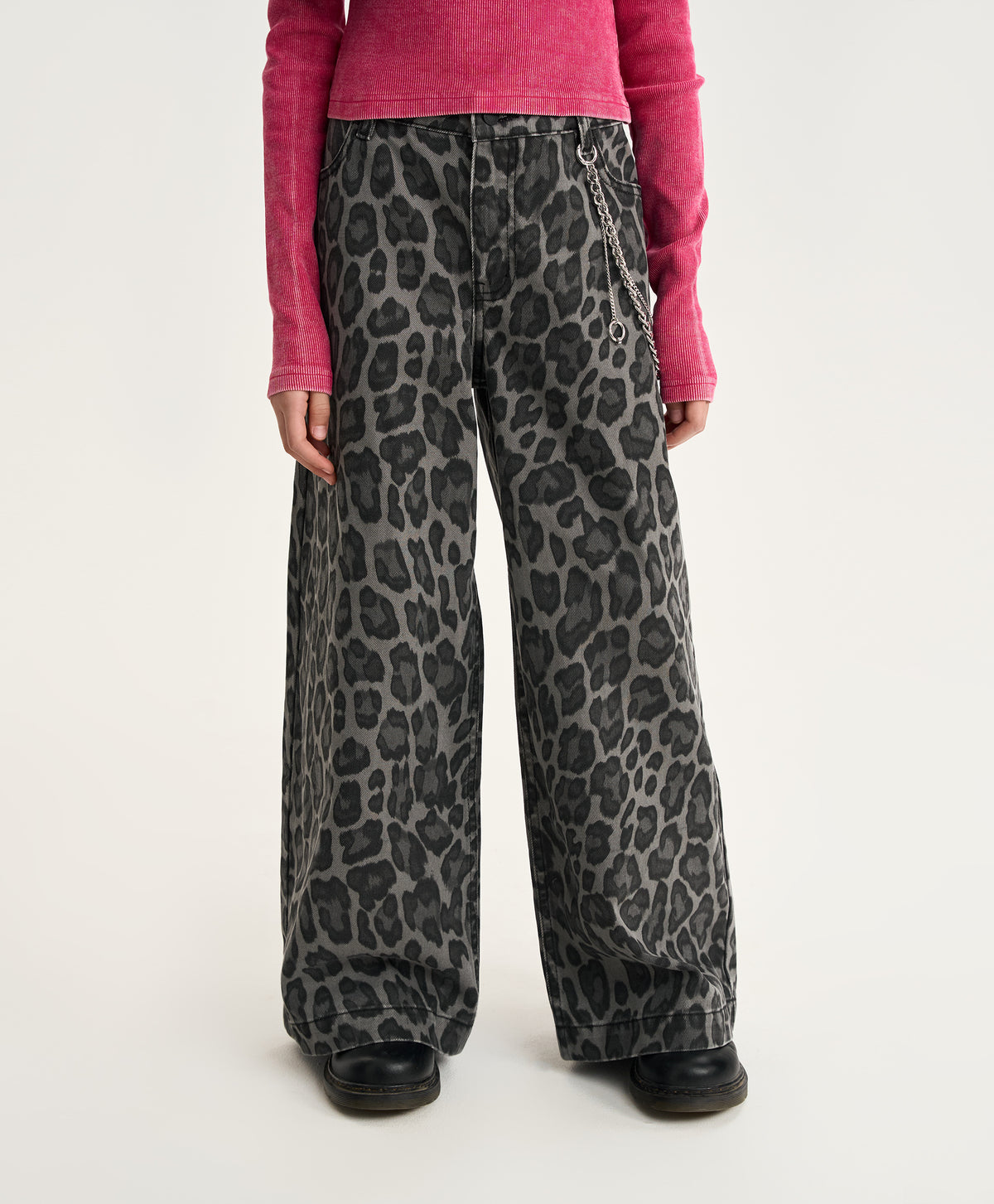 Gulliver Gray Leopard Print Palazzo Jeans with Detachable Chains for Girl Junior-Metallic