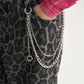 Gulliver Gray Leopard Print Palazzo Jeans with Detachable Chains for Girl Junior-Metallic
