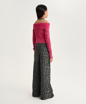 Gulliver Gray Leopard Print Palazzo Jeans with Detachable Chains for Girl Junior-Metallic