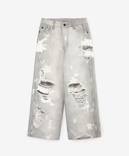 Gulliver Light Gray Mid-Rise Palazzo Jeans with 3D Print for Girl Junior-Metallic