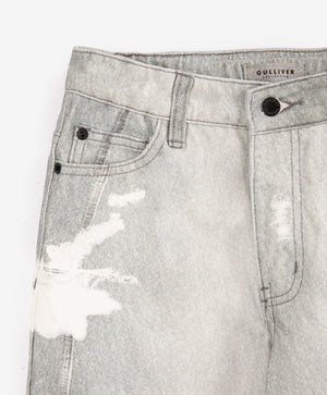 Gulliver Light Gray Mid-Rise Palazzo Jeans with 3D Print for Girl Junior-Metallic