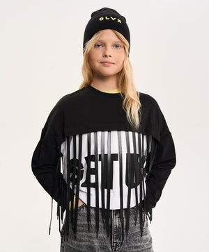Gulliver Black Cropped Long-Sleeve Top with Original Decor for Girl Junior- Imba
