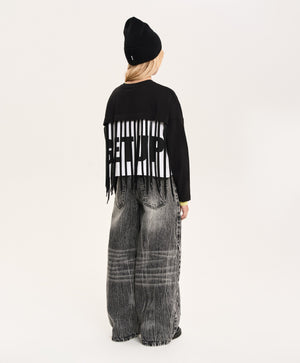 Gulliver Black Cropped Long-Sleeve Top with Original Decor for Girl Junior- Imba